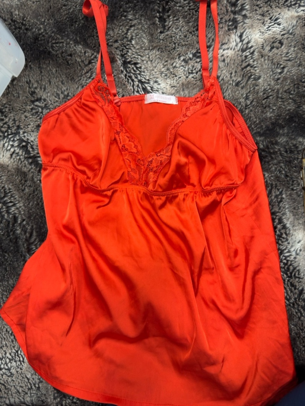 Lace-Trim Satin Cami in Vibrant Red